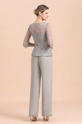 Long Sleeve Silver Crew Neck Mother Of The Bride Jumpsuit Babyonlines